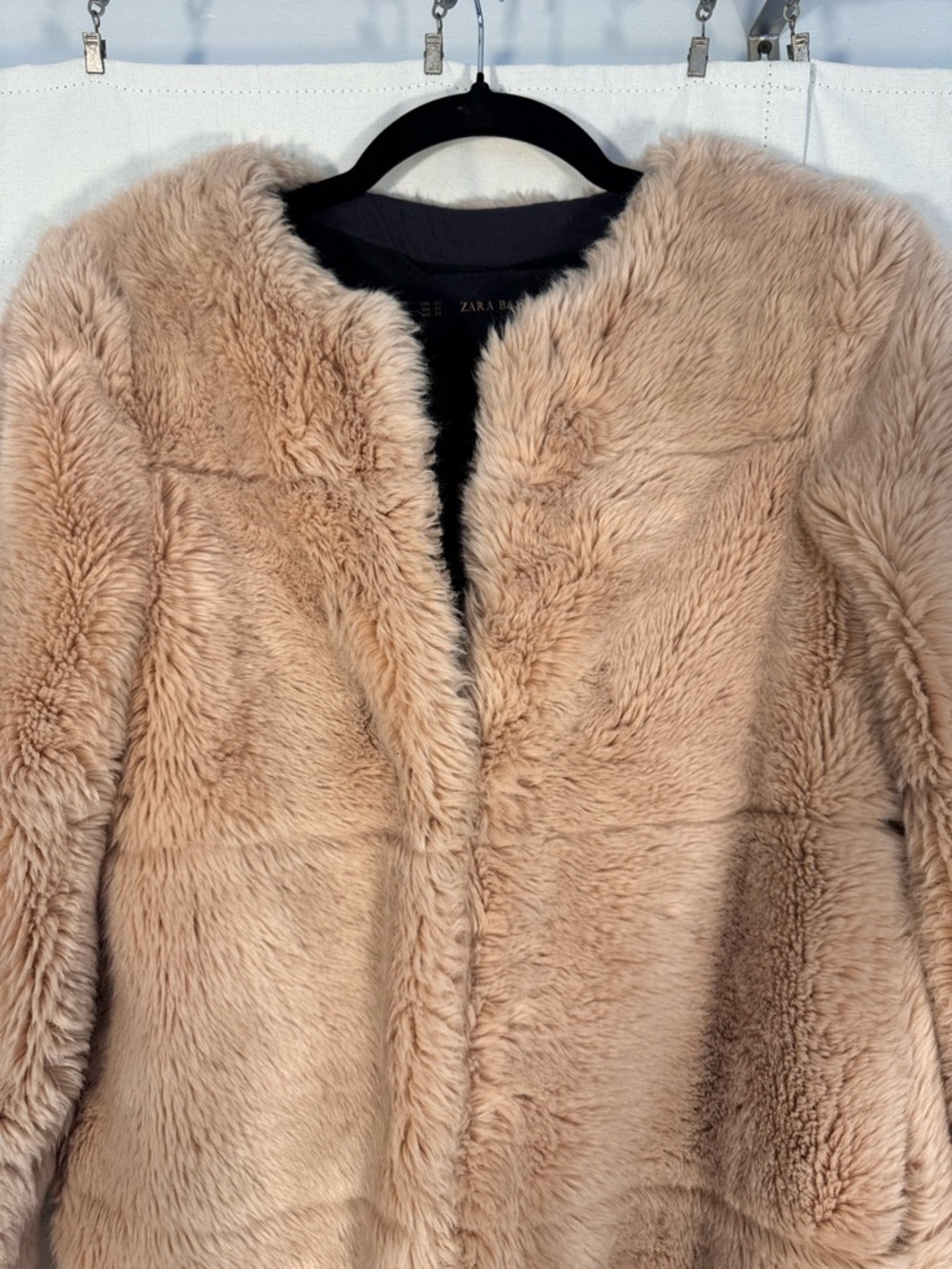 Zara Tan Longline Faux Fur Coat - Picture 3 of 5